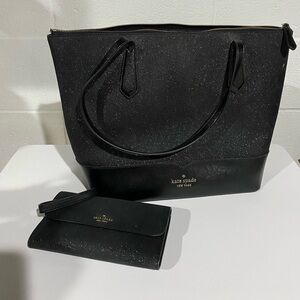 Authentic Kate spade black sparkly tote bag and wristlet